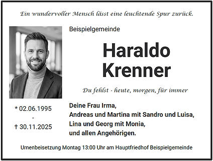 Traueranzeige Haraldo Krenner