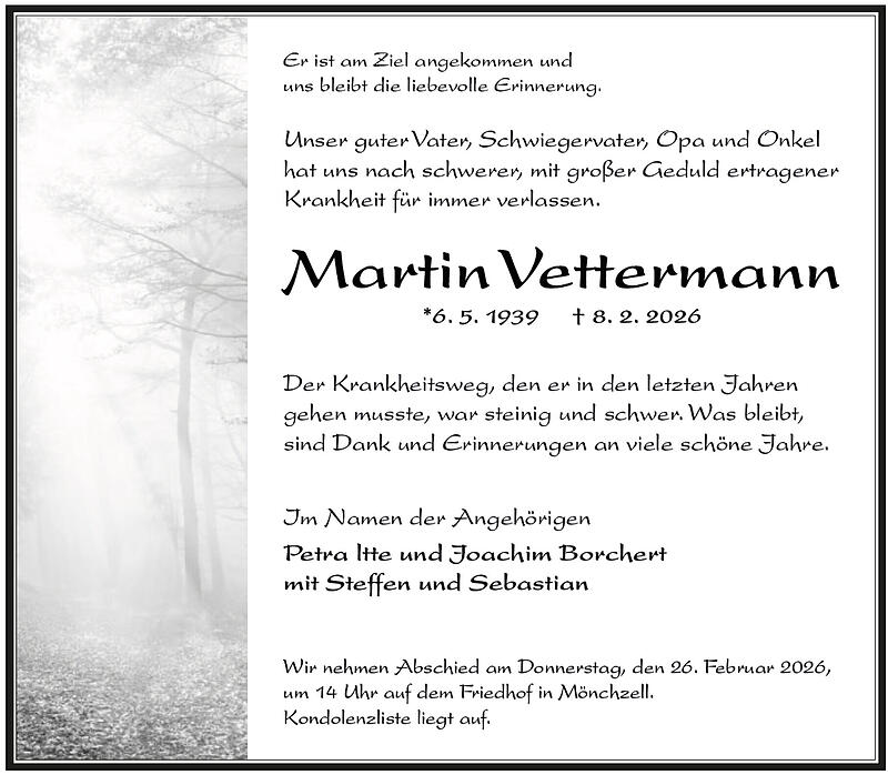 Traueranzeige Martin Vettermann