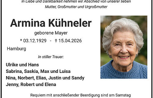 Traueranzeige Armina K&uuml;hneler