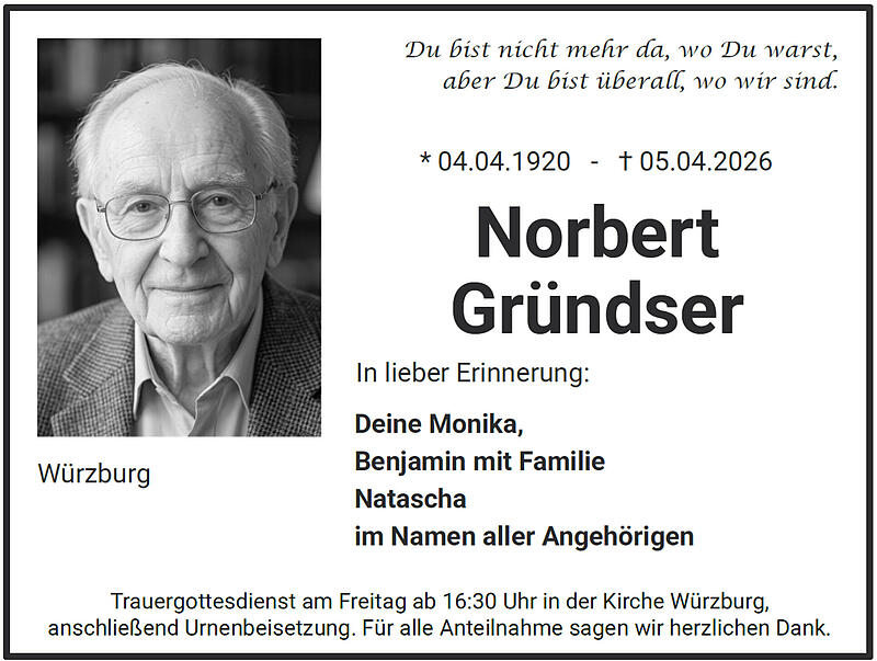 Traueranzeige Norbert Gründser