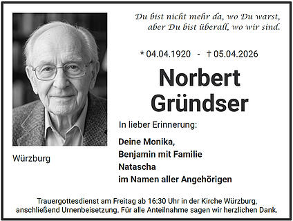 Traueranzeige Norbert Gr&uuml;ndser