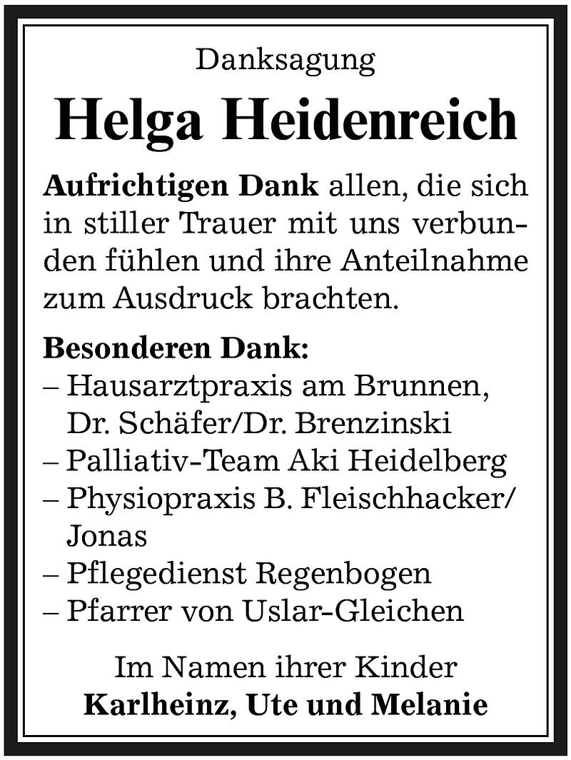 Traueranzeige Helga Heidenreich