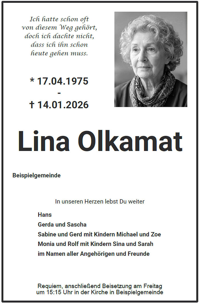 Traueranzeige Lina Olkamat
