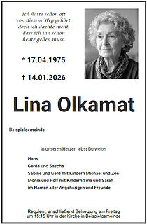 Traueranzeige Lina Olkamat