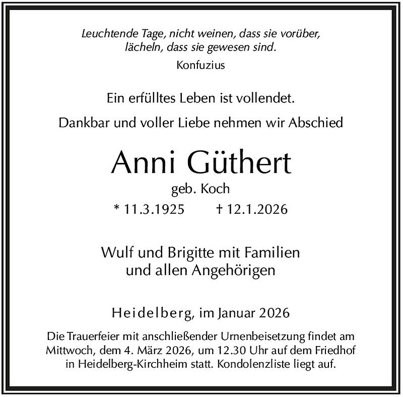 Traueranzeige Anni Güthert geb. Koch