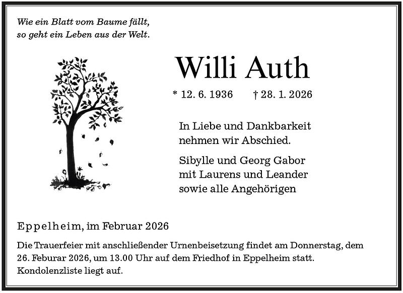 Traueranzeige Willi Auth