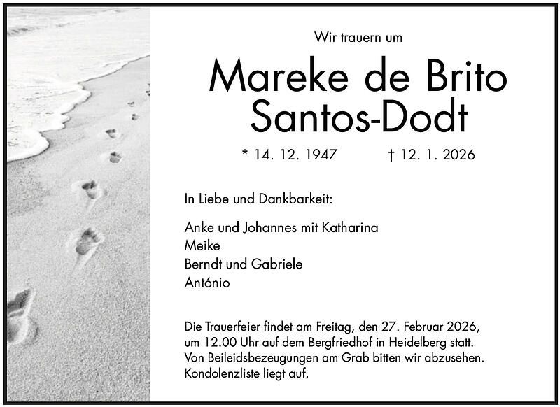 Traueranzeige Mareke de Brito Santos-Dodt