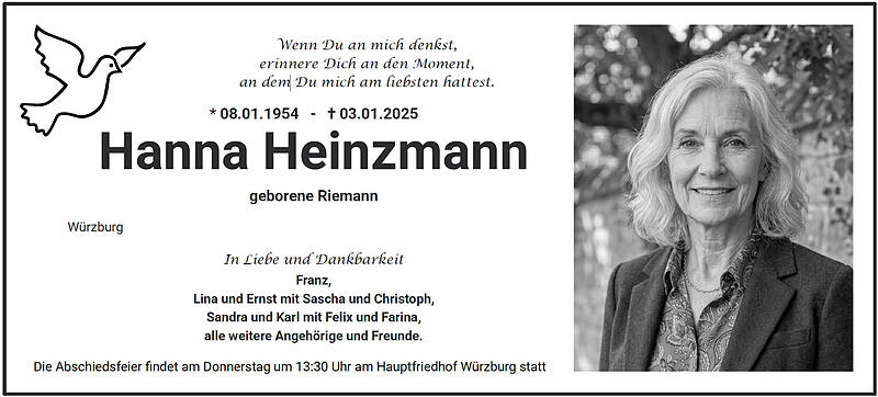Traueranzeige Hanna Heinzmann