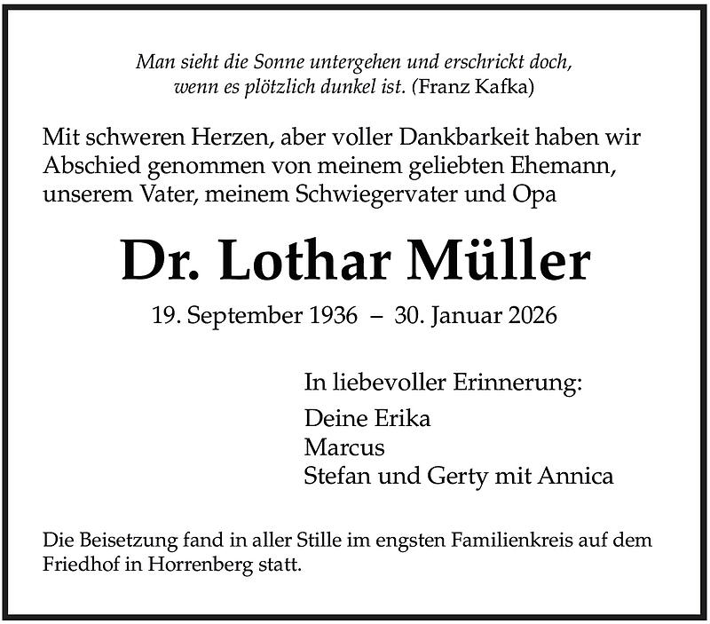 Traueranzeige Dr. Lothar M&uuml;ller