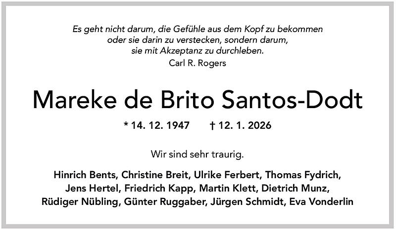 Traueranzeige Mareke de Brito Santos-Dodt