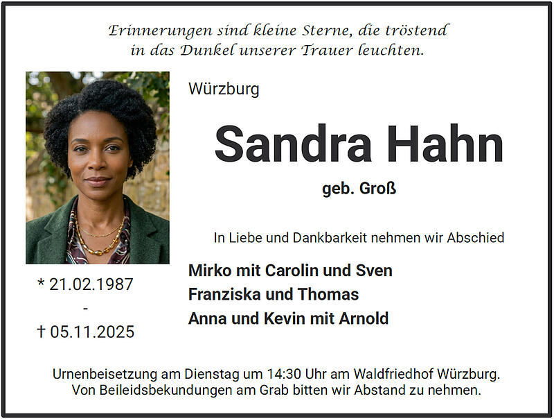 Traueranzeige Sandra Hahn