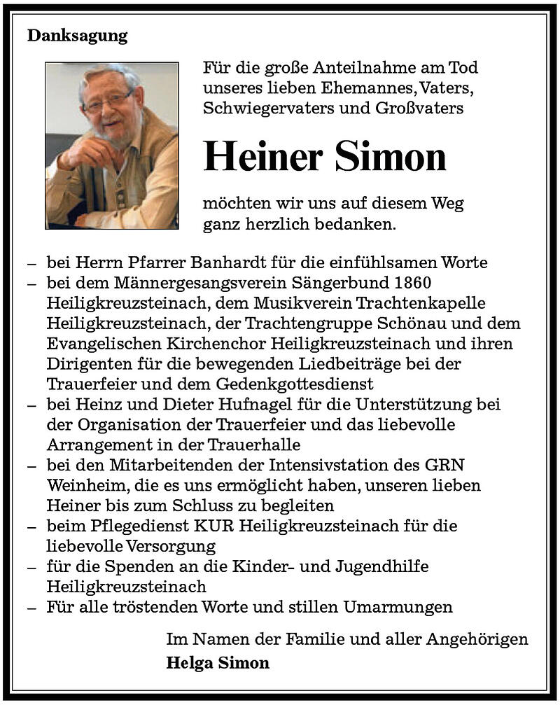 Traueranzeige Heiner Simon