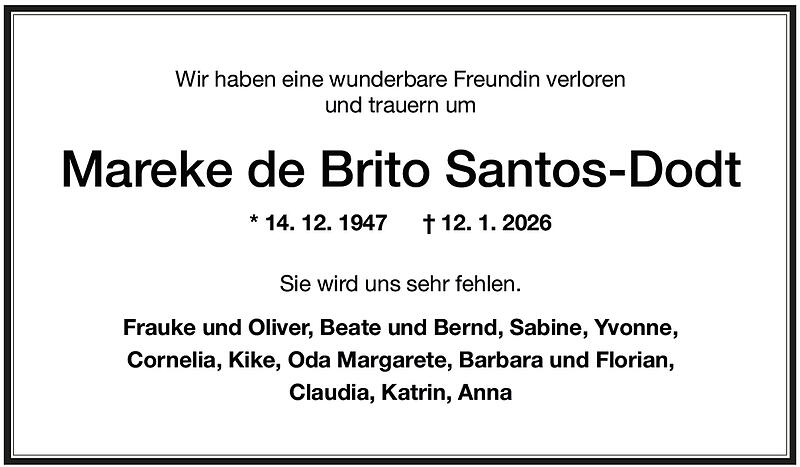 Traueranzeige Mareke de Brito Santos-Dodt