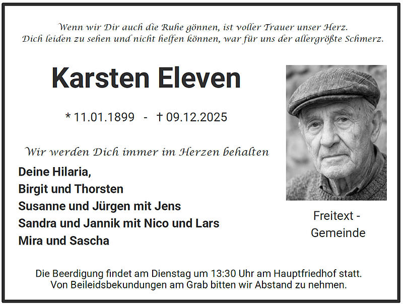 Traueranzeige Karsten Eleven