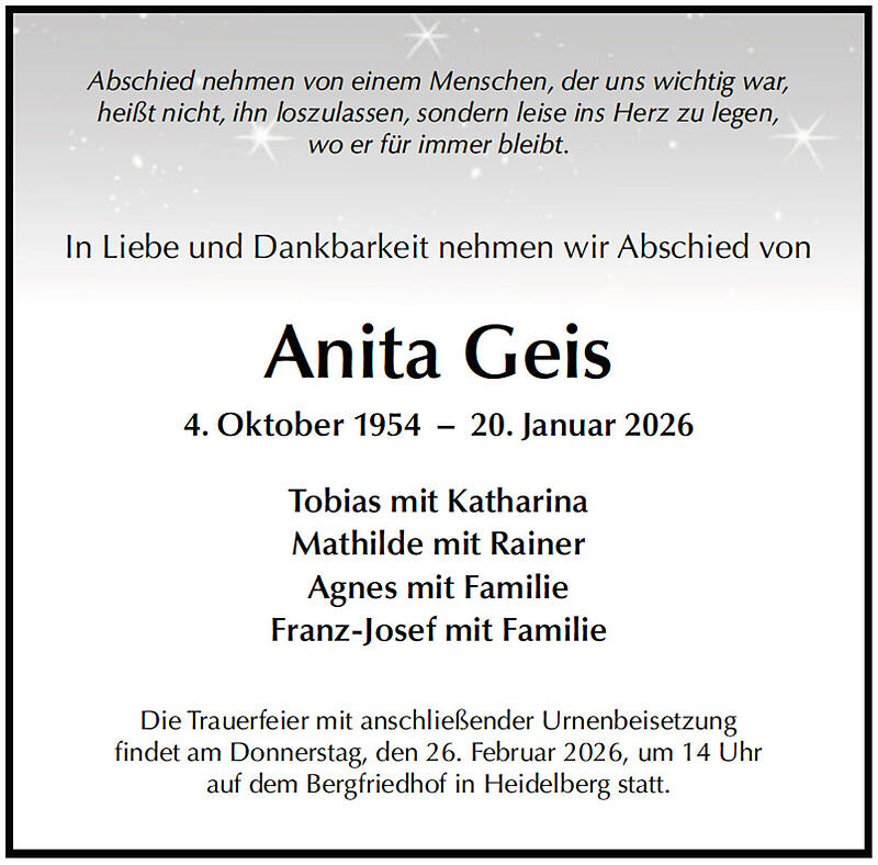 Traueranzeige Anita Geis