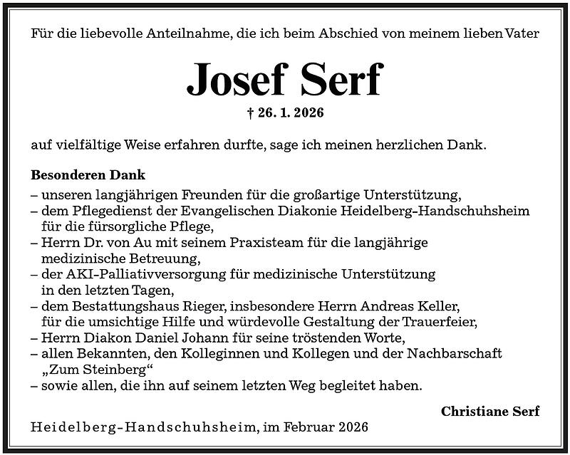 Traueranzeige Josef Serf