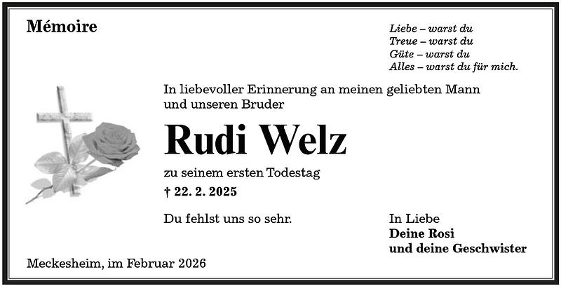 Traueranzeige Rudi Welz