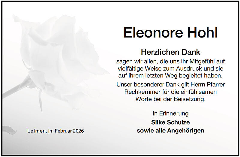 Traueranzeige Eleonore Hohl