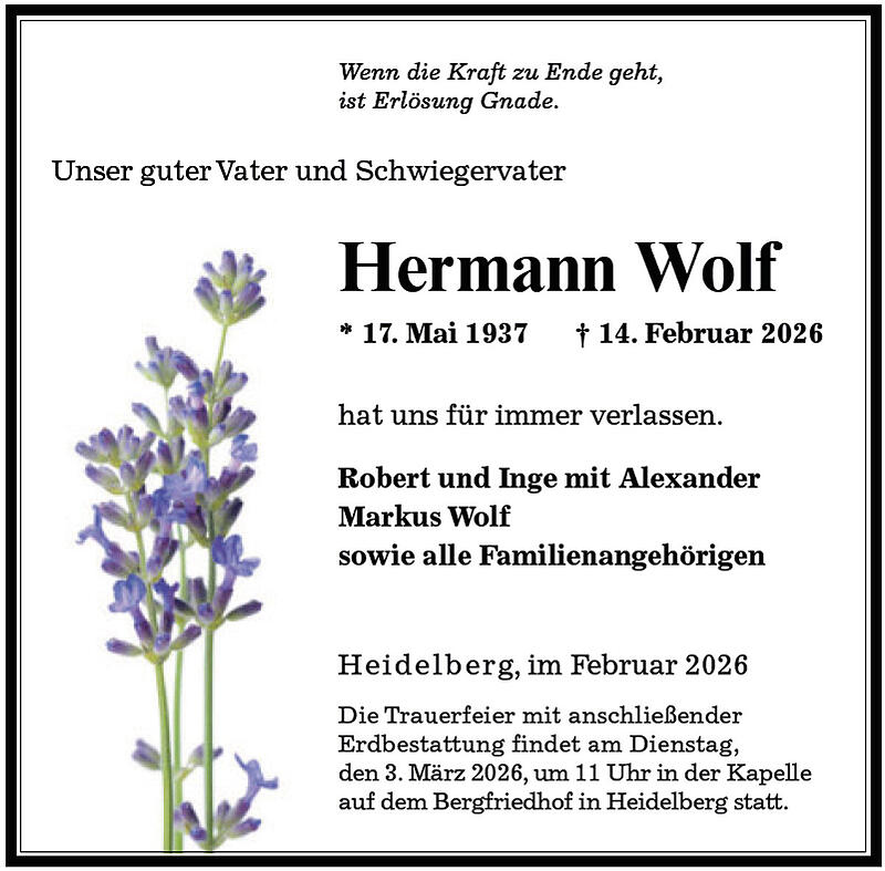 Traueranzeige Hermann Wolf