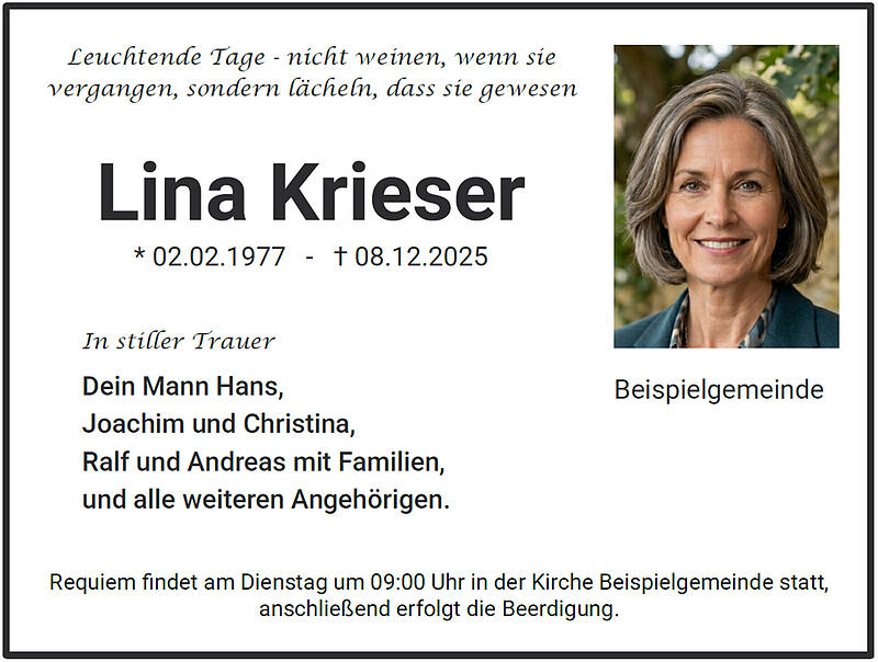 Traueranzeige Lina Krieser