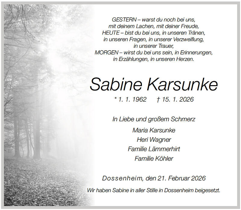 Traueranzeige Sabine Karsunke