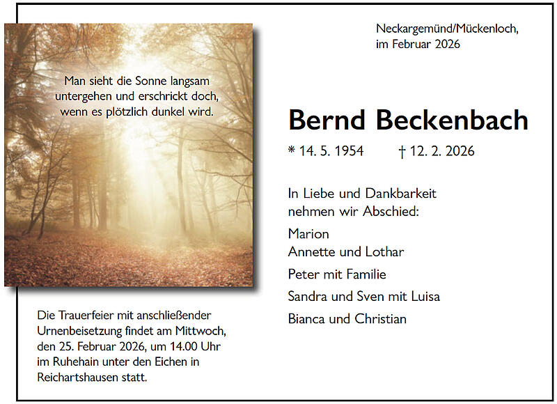 Traueranzeige Bernd Beckenbach